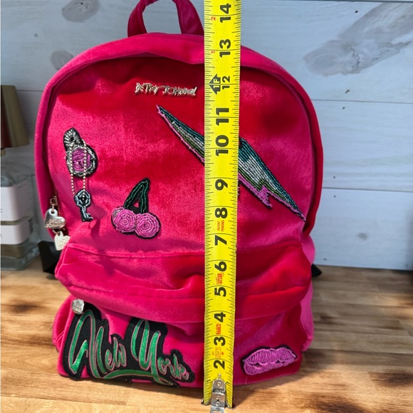 Betsey Johnson Pink Velvet Backpack with Embroidered Patches - Picture 10 of 11
